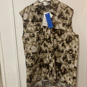 Samso Shirt Sleeveless Brown White And Black Button Up Collard Shirt Small